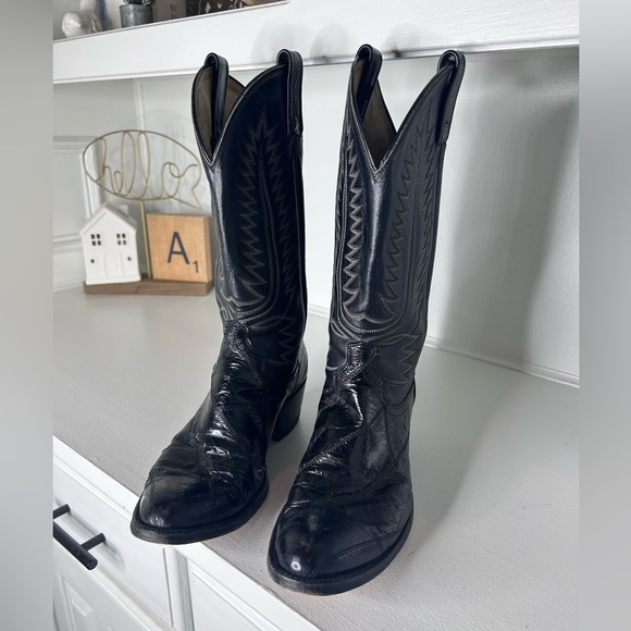 Vintage Dan Post Black Western Boots Men’s 10D Classic Stitching USA Made - Picture 3 of 9